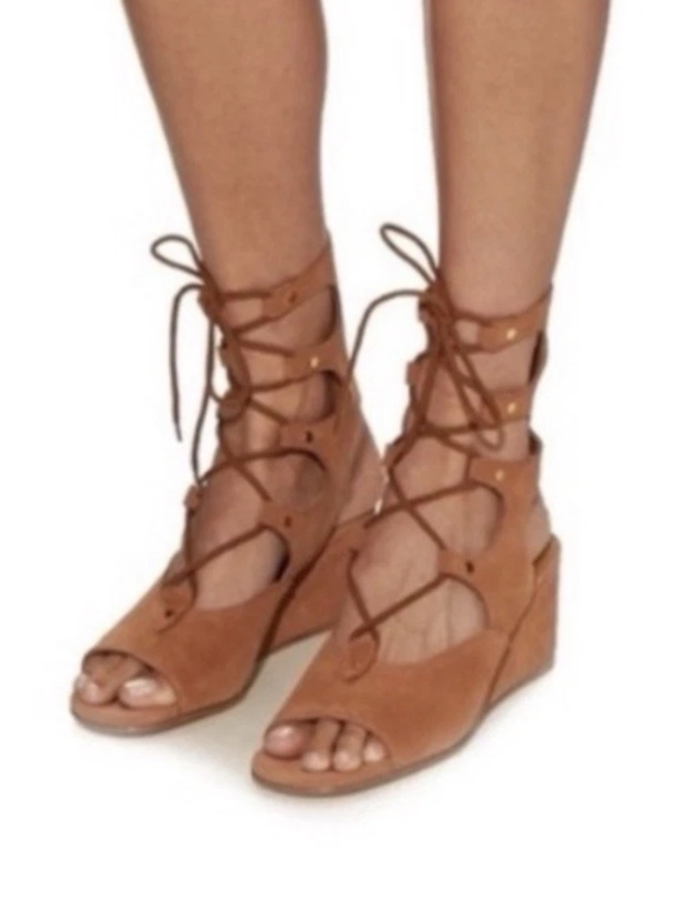 CHLOE Sandals Sz 40 US 10 Lace Up Italian Suede Gladiator Wedge Chillier Brown